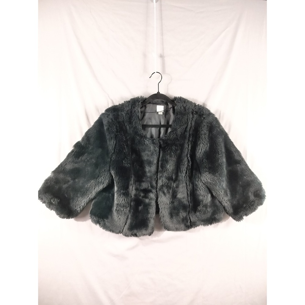 LC Lauren Conrad Faux Fur Coat Women XL Black Bolero Cropped Glam Party Goth